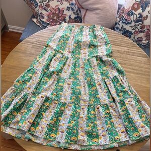 Rhode Floral Tiered Prairie Skirt Green yellow size S